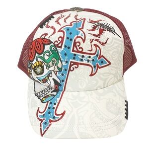 Rebel Spirit Skull Cross Tattoo Printed Mesh Trucker Hat Cap Adjustable One Size